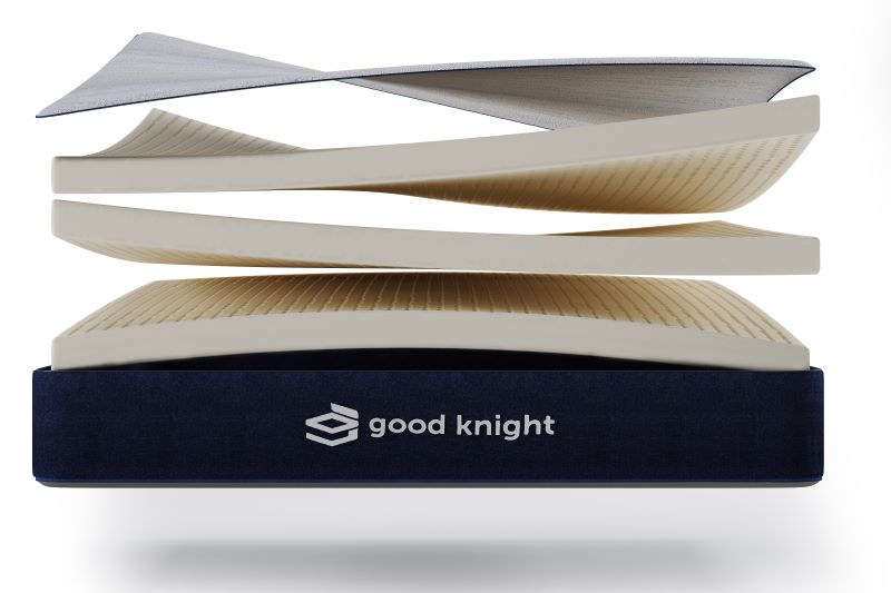 Good Knight Singapore latex mattress showing 3 layers of natural latex rubber foam encased by a TENCEL fabric mattress cover.