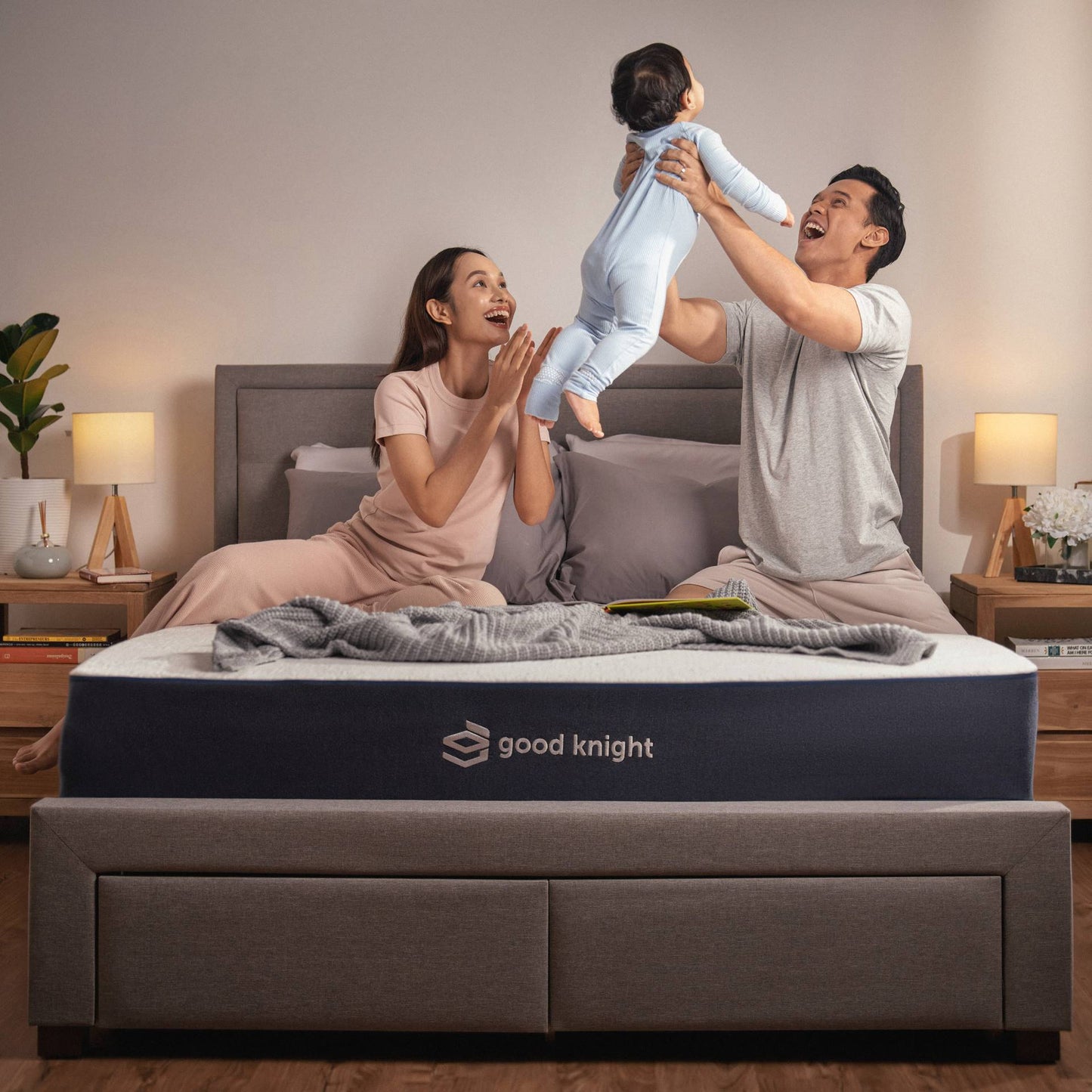 Family time on Good Knight's flagship Athena Mattress - Best Latex Mattress in Singapore