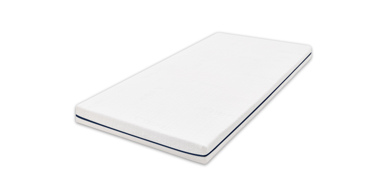 Good Knight Inoa Mattress shown from an angle. The mattress fabric is white and the mattress low-profile and simple in design. 