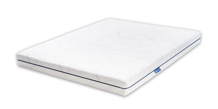 The Good Knight Marina all-natural latex mattress with a transparent background. The mattress is displayed at an angle and features a simple design with navy blue accent and a Good Knight satin label at the side.