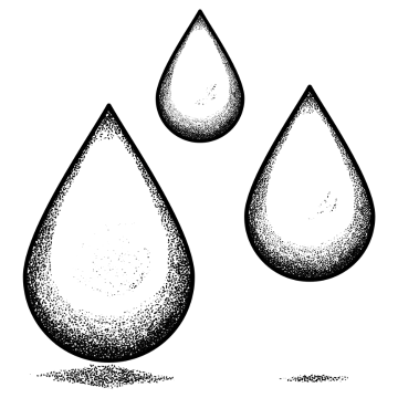 A hand-drawn icon of three liquid droplets falling to the ground symbolizing the chemicals that Good Knight Mattress avoid putting into their mattresses